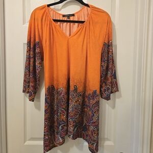 Bright Orange Paisley V-Neck Blouse by Christopher & Banks